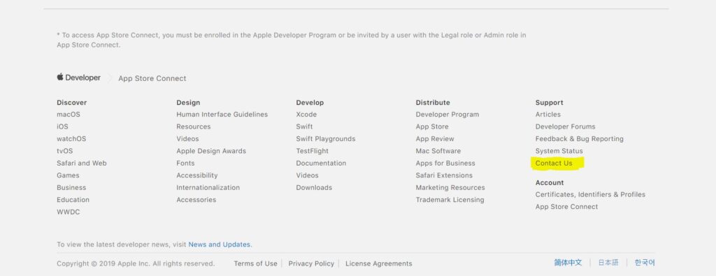 AppStore: Sekce Contact us